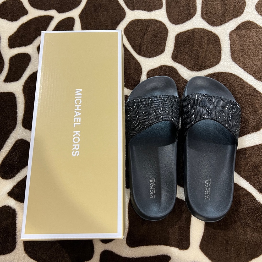 Michael Kors Black Glitter Slides